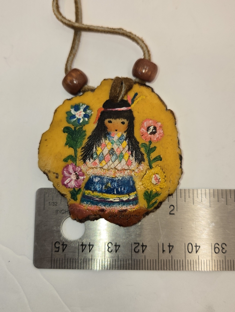 Hand-painted Necklace artist Ettore "Ted" DeGrazia. Little Cocopah Indian Girl," - Picture 5 of 6